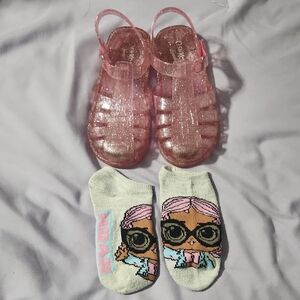 Sz 11 Girls Osh Kosh Pink Sparkle Jellies Jelly Sandals Strap Shoes LOL Dolls